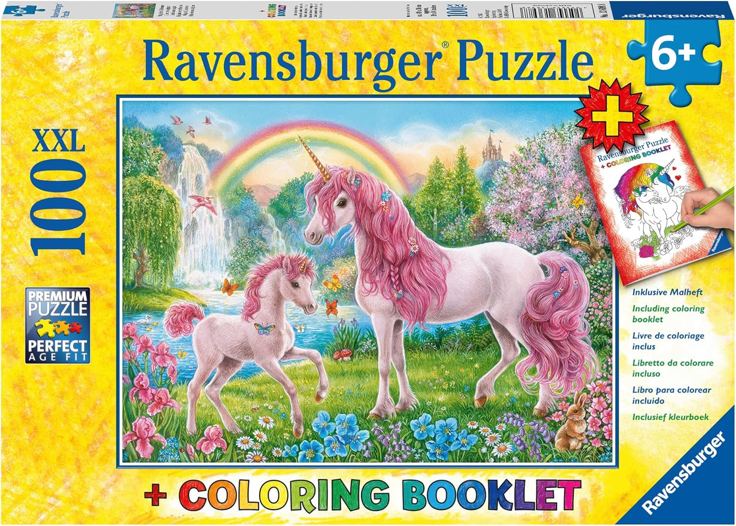 Puzzle Ravensburger pro děti - 13698 Magical Unicorns - Puzzle Jednorožec pro děti od 6 let, Se 100 dílky ve formátu XXL, Obsahuje omalovánku Puzzle Naty Shop Single