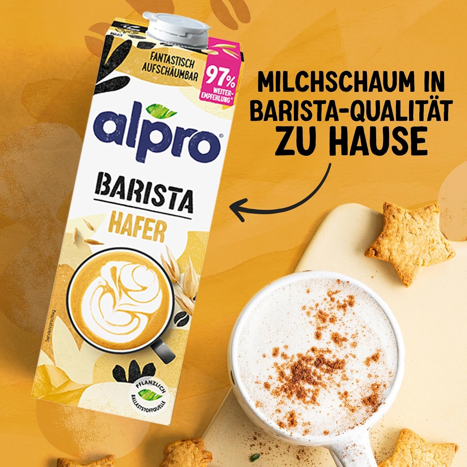 Alpro Barista Haferdrink – Zum Aufschäumen – Vegan und Milchfrei – Von Natur aus laktosefrei – Bohatý na balastní látky, vápník a vitamíny – 8 x 1 L – Haltbar