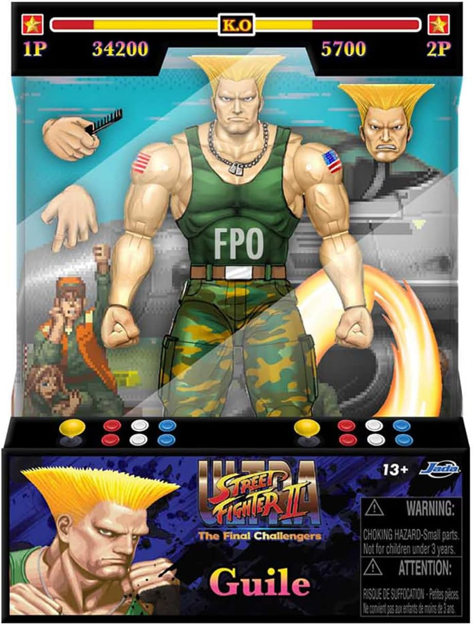 Jada Toys Street Fighter Figure Guile (15 Cm) - Personaj mobil de colecție și de acțiune din Street Fighter 2: The Final Challengers, cu cap, mâini și accesorii alternative, vârsta 13+ Action figures Naty Shop