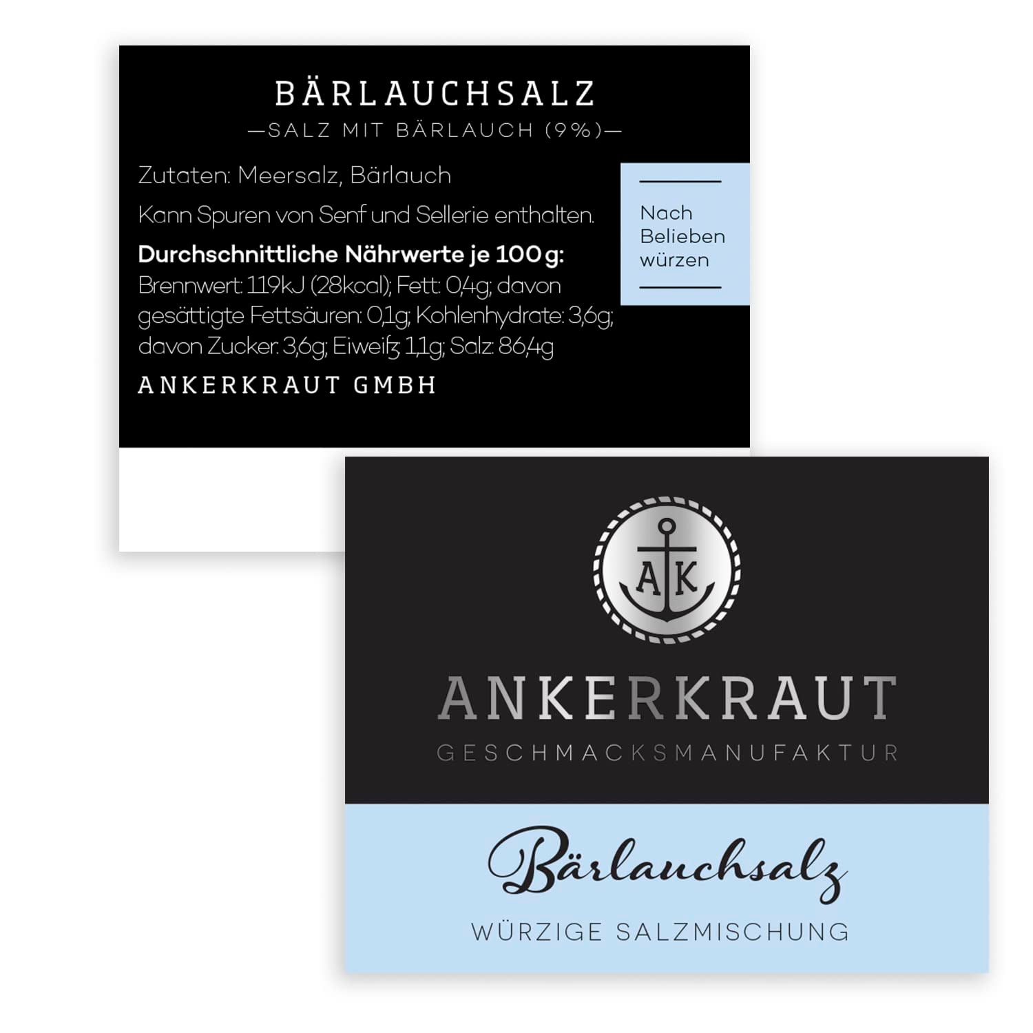 Ankerkraut Bärlauch Salz, Lecker Fleisch und Salat Verfeinern, Knoblauch-like Gesmack Aroma, Kräuter mit Gewürz zum Kochen, 110 g im Corkenglas