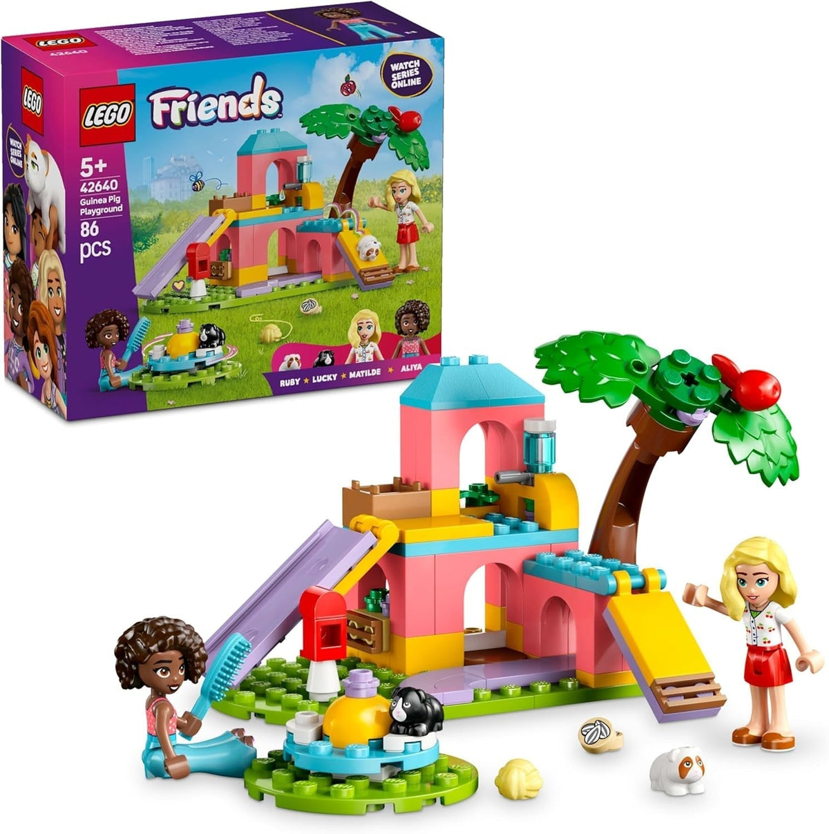 Stavebnice a předstíraná herní sada pro morče od LEGO Friends se 2 minifigurkami a 2 zvířaty Hračka pro dívky 5+ Sada zvířat 42640 Stavebnice Besuche den LEGO-Store Výchozí název