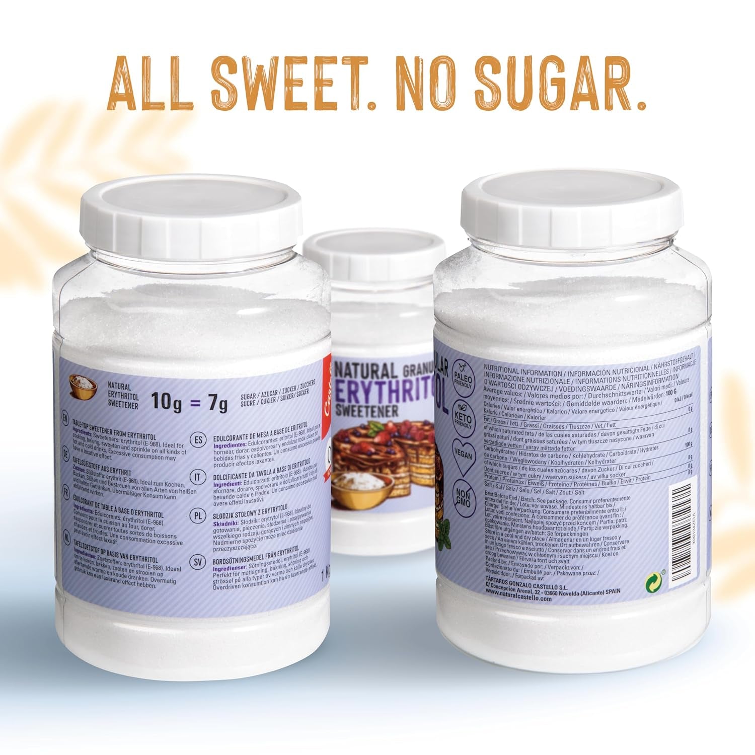 Natürliches Erythrit - Kristallzucker | 10G = 7G Zucker | Natürlicher Zuckerersatz - 0 kalorií - 0 Glykämischer Index - Keto Und Paleo - 0 Netto-Kohlenhydrát - Kein GVO - Castello od roku 1907-1 kg Sladidla Naty Shop