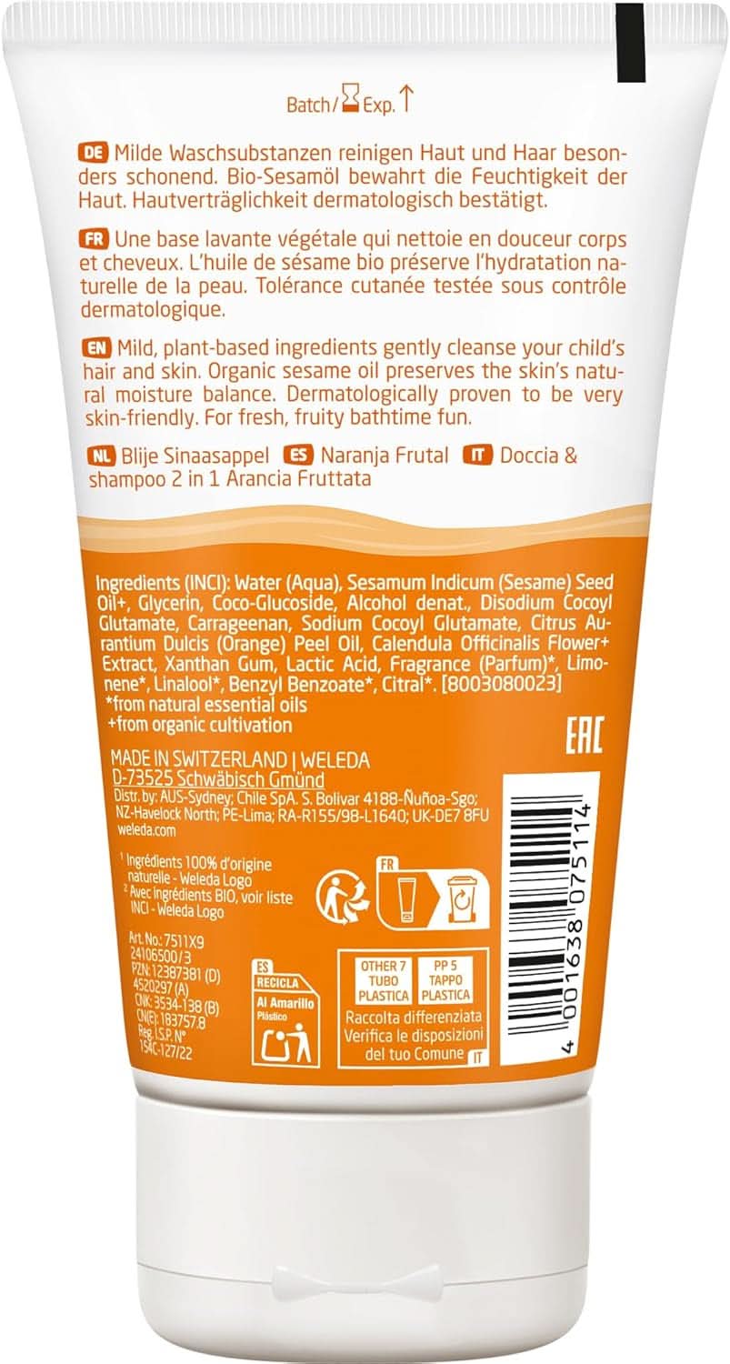 WELEDA Bio Kids šampon a sprchový gel 2v1, oranžový, vhodný pro děti od tří let (1 x 150 ml) Matka a dítě Naty Shop