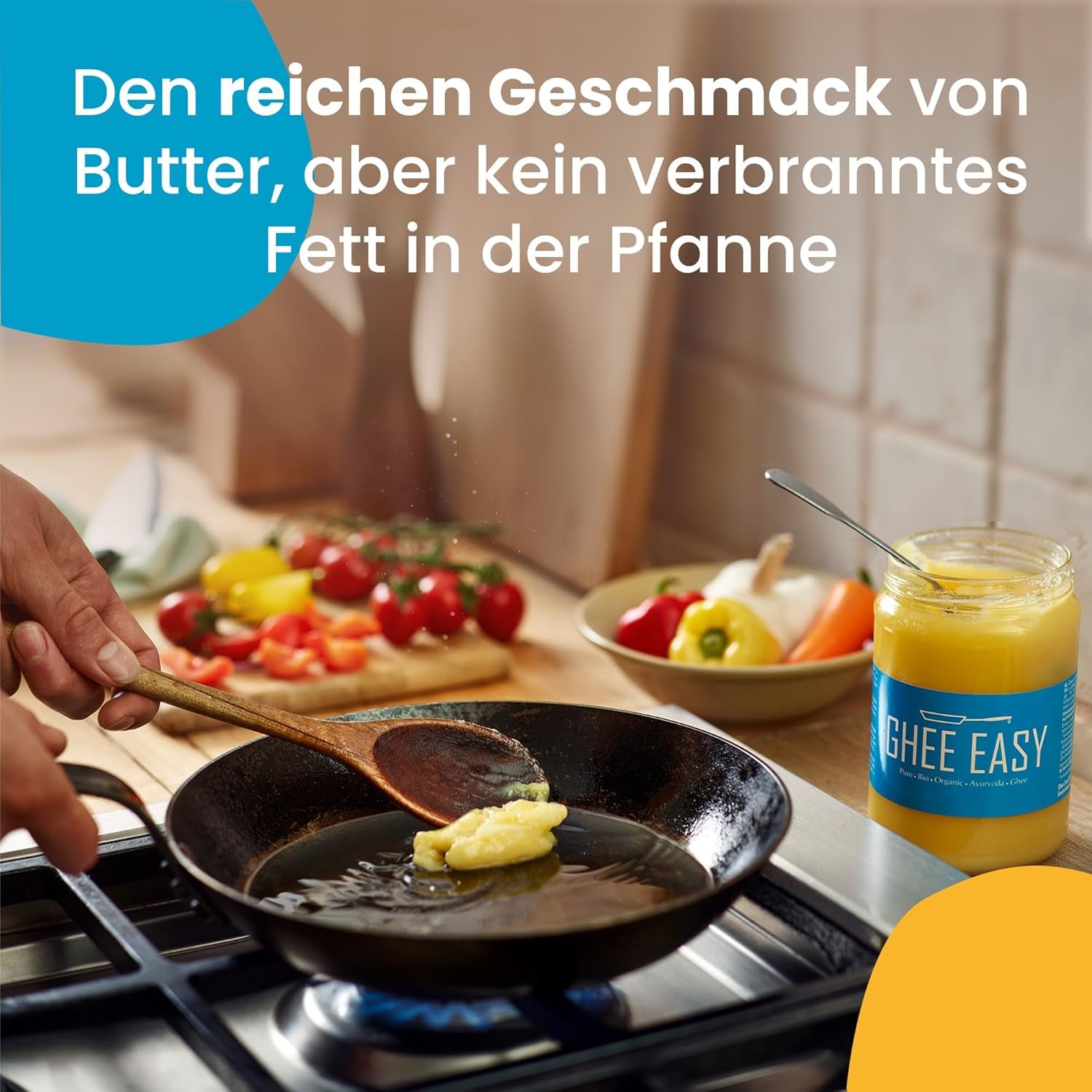 Ghee Easy 850g Ghee Bio von Grasgefütterten Kühen - Ghí máslo bez Zusatzstoffe - Zertifiziert Organisch & Biologisch - Hochreines Ayurveda Ghí bez laktózy a lepku - 100% Europäisch