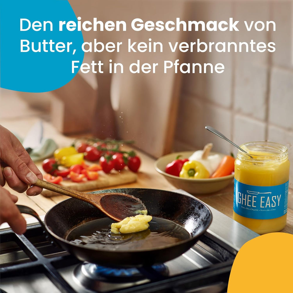 Ghee Easy 850g Ghee Bio von Grasgefütterten Kühen - Ghí máslo bez Zusatzstoffe - Zertifiziert Organisch & Biologisch - Hochreines Ayurveda Ghí bez laktózy a lepku - 100% Europäisch