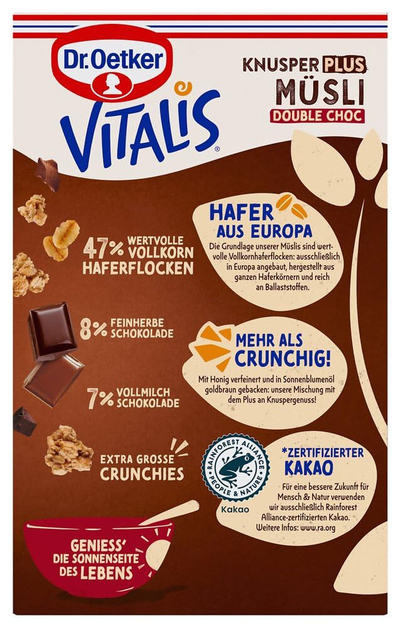 Dr. Oetker Vitalis KnusperPlus Double Chocolate: Křupavé müsli s mléčnou a hořkou čokoládou, balení 7 ks (7 x 450 g)