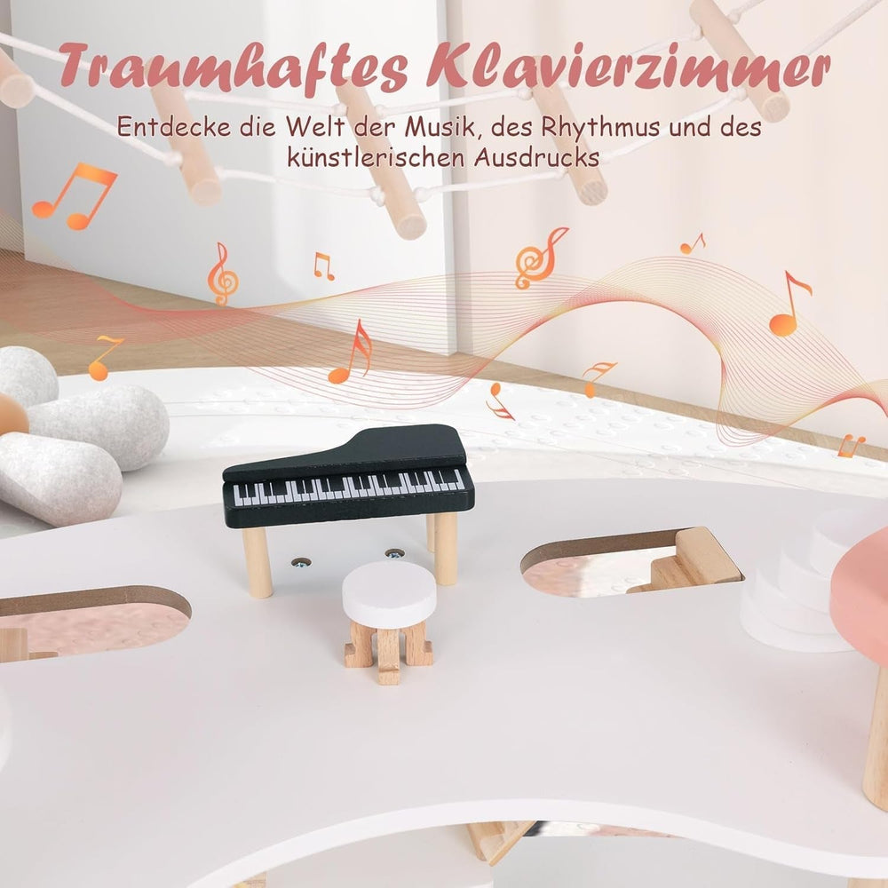 Casă de păpuși din lemn FANTASK, casă de păpuși de 85 cm înălțime 7 camere cu 32 de mobilier și accesorii, vilă de păpuși cu scară de frânghie, cadou de casă de păpuși pentru fete de la 3 ani (Model 3) Casute de papusi Naty Shop