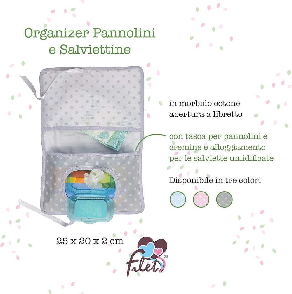 Sáček na plenky a ubrousky, organizér na plenky a ubrousky, 100% Made in Italy, šedá barva Baby Wet Wipes Naty Shop