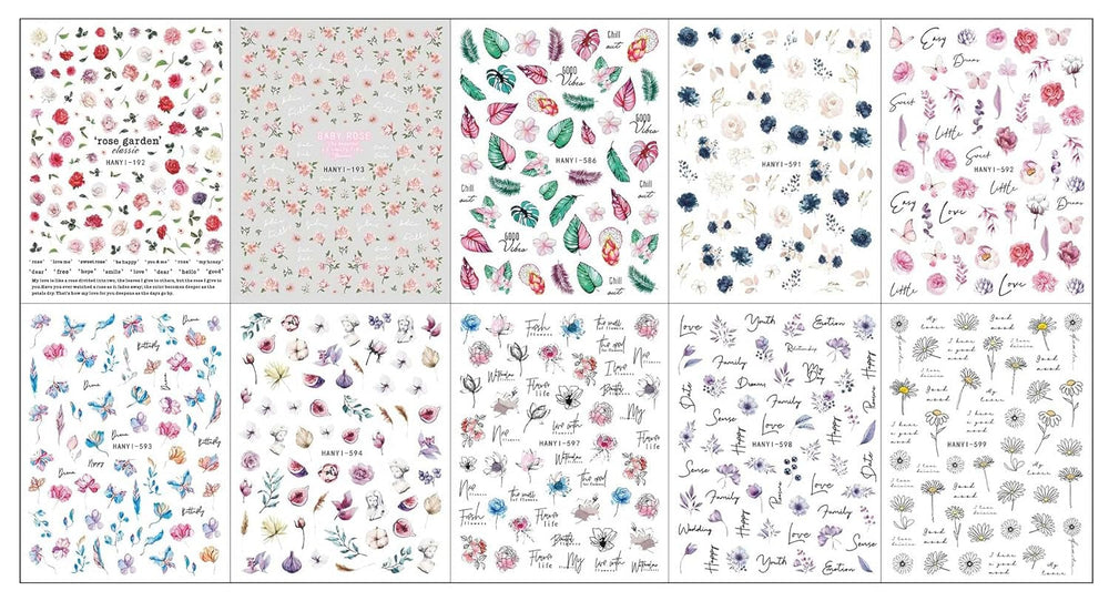 JMEOWIO Nagelsticker Frühling Blumen 10 Blatt Nail Art Sticker Selbstklebend Nagelaufkleber Buntes Sommer Blumen Dekoration Nageldesign Zubehör
