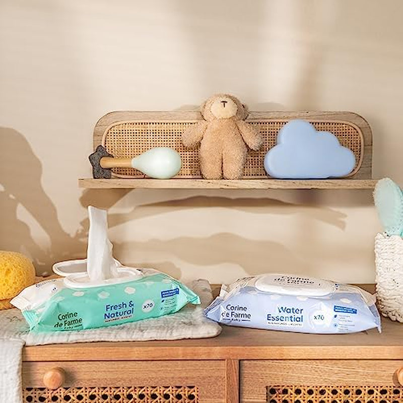 - Vyměňte vodu Essential dětské ubrousky x70 - Toaletní přípravek z rostlinných vláken - 99% ultračištěná voda - Hygiena od narození - Znovu uzavíratelné víčko