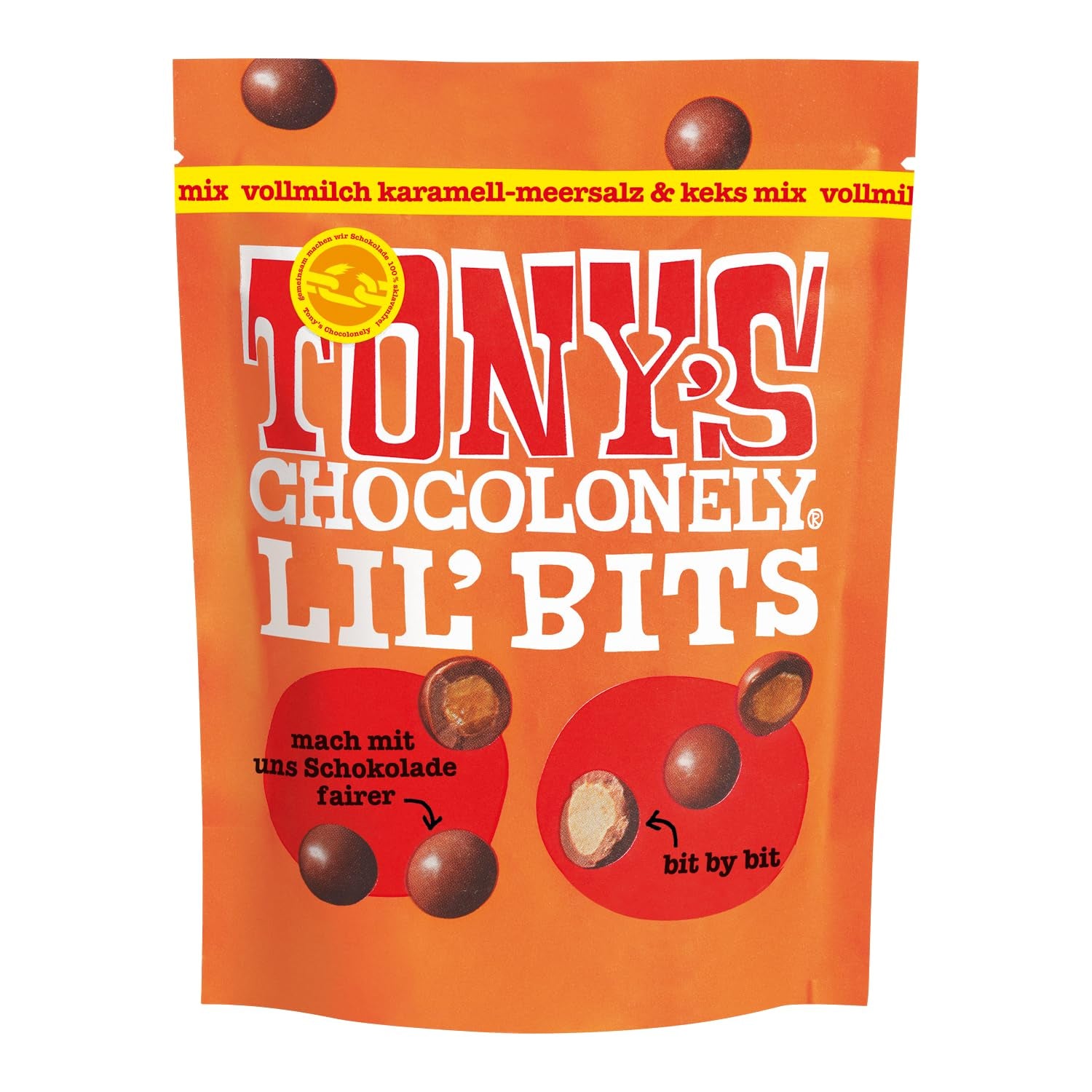 Lil'Bits, plnotučné mléko, karamelová mořská sůl a směs sušenek, 120 gramů Naty Shop Chocolate Candies