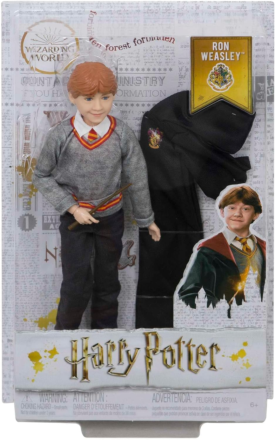 Mattel Harry Potter - Ron Weasley Sammlerpuppe (cca 26 cm) s Bradavickou uniformou, Nebelvírským hábitem a Zauberstabem, Spielzeug ab 6 Jahren FYM52