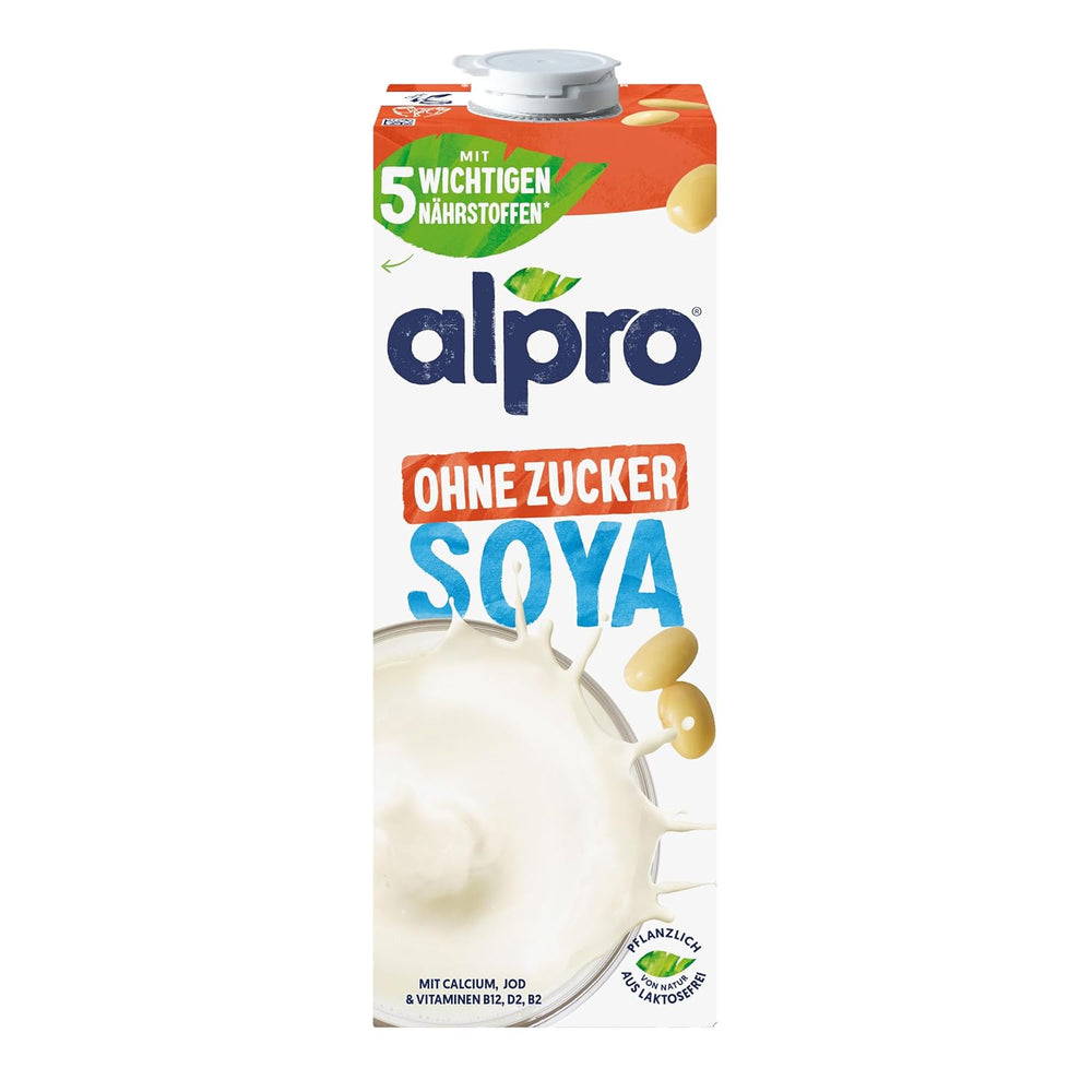 Alpro Sojadrink – Vegan und Milchfrei – Von Natur aus laktosefrei und fettarm – Bohaté na bohaté bílkoviny, inhalovaný vápník a vitamíny – 8 x 1 L – Haltbar