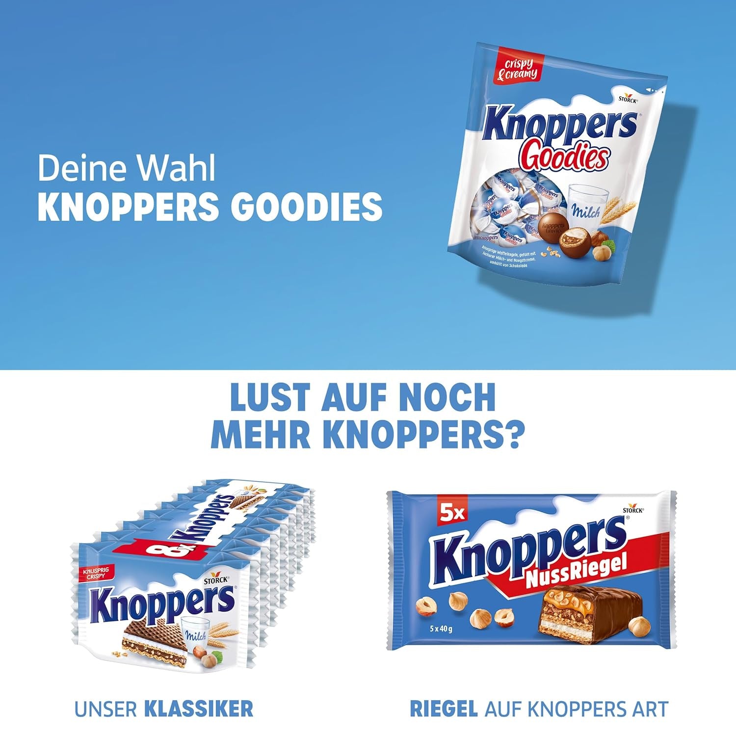 Knoppers Goodies Crunchy Minis – 1 x 180g – křupavé oplatkové kuličky plněné kousky lískových oříšků, mlékem a nugátovým krémem, zalité čokoládou