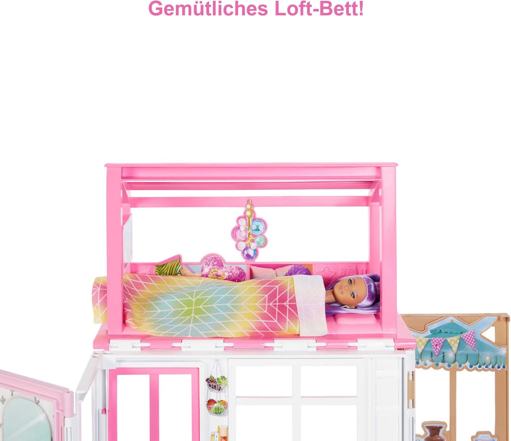Casă de păpuși Barbie (70.6 X 51.4 Cm) cu 4 zone de joacă, accesorii și mobilier complet mobilate, rotativă 360°, pliabilă, păpușă, cadou pentru copii de la 3 ani, HHY40 Casute de papusi Naty Shop