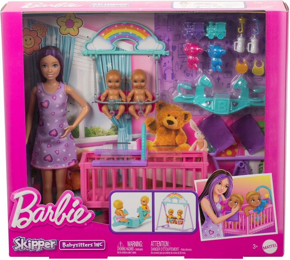 Panenka Barbie Skipper a dětský pokoj s doplňky, obsahuje dvojčata, 1 postýlku, 1 houpačku, 1 houpačku a další, HXM99 Naty Shop Dolls