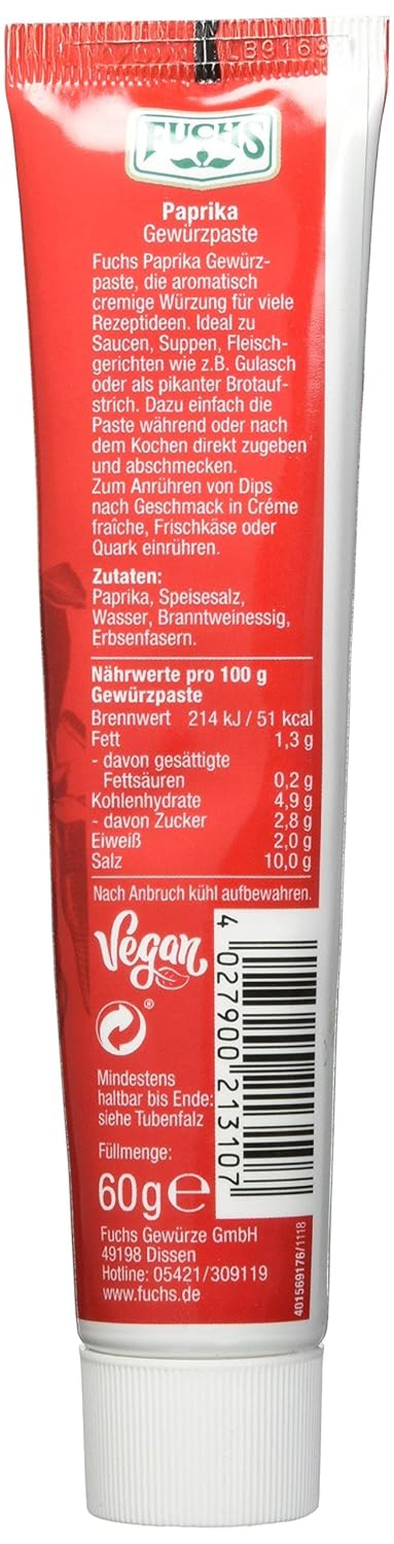 Fuchs Gewürze – Paprika Gewürzpaste, vollmundig piquantes Aroma, Paste zum Würzen von Soßen, Fleisch-Gerichten nebo Suppen jeglicher Länder-Küchen, 60 g