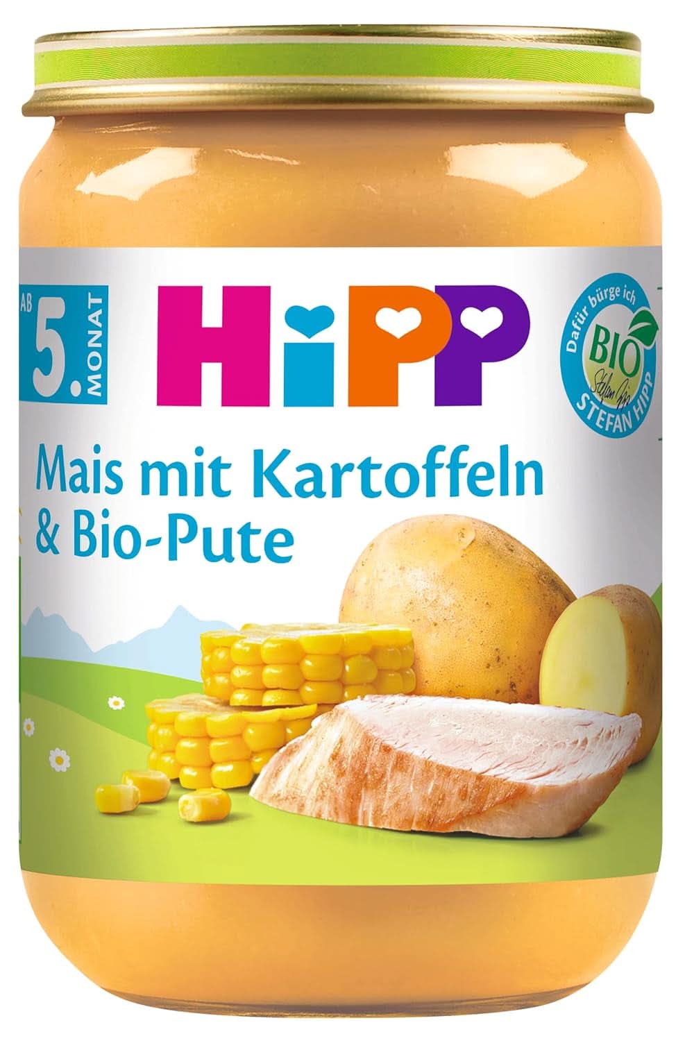 Porumb dulce Hipp cu piure de cartofi și curcan organic, pachet de 6 (6 X 190 grame) Mama si Copilul Naty Shop 6 x 190 grame Porumb cu piure de cartofi și curcan organic cu Omega 3