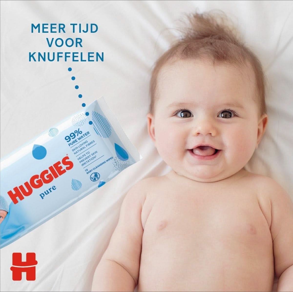 Huggies Pure Baby Wipes 18 balení (1008 ubrousků celkem) — 99 % čistá voda — Bez parfemace pro jemné čištění a ochranu Dětské vlhčené ubrousky Naty Shop