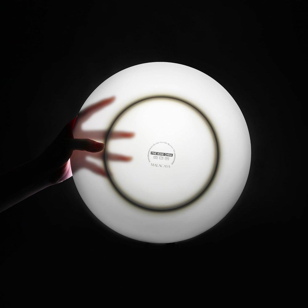 Set de veselă MALACASA pentru 4 persoane, set de veselă din porțelan os, format din 16 piese, set combinat rotund alb cu margine aurie, cu 4 farfurii de cină, 4 farfurii de desert, 4 farfurii de sumă și 4 boluri pentru cereale, seria NORI