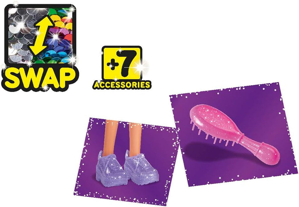 Simba 105733525 - Steffi Love XXL Hair, păpușă în rochie cu paiete cu efect de curcubeu și păr super lung, incl. agrafe de păr și pieptene, 29 cm, pentru copii de la 3 ani, violet Papusi Naty Shop