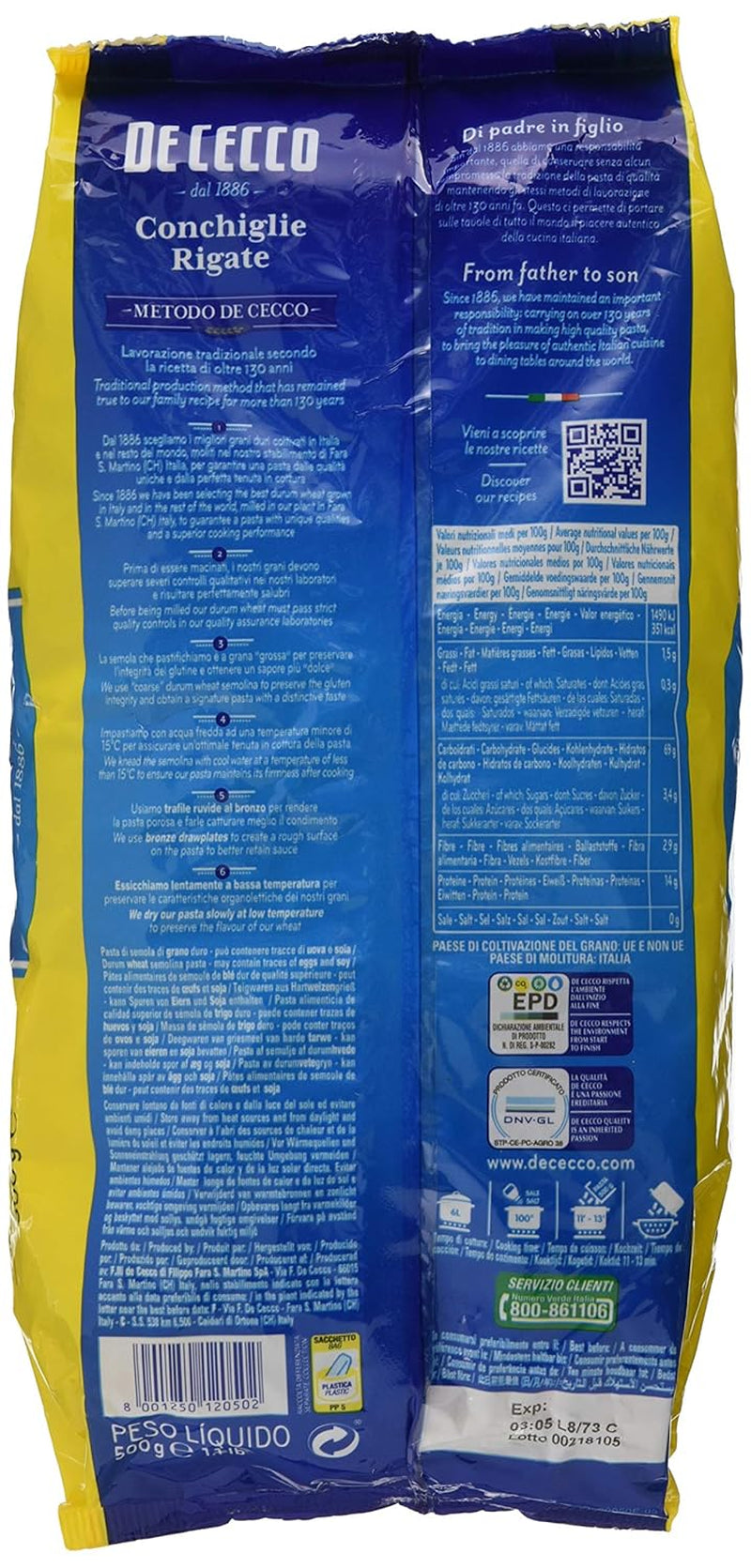 Conchiglie Rigate, 500 g (balení 1 ks)