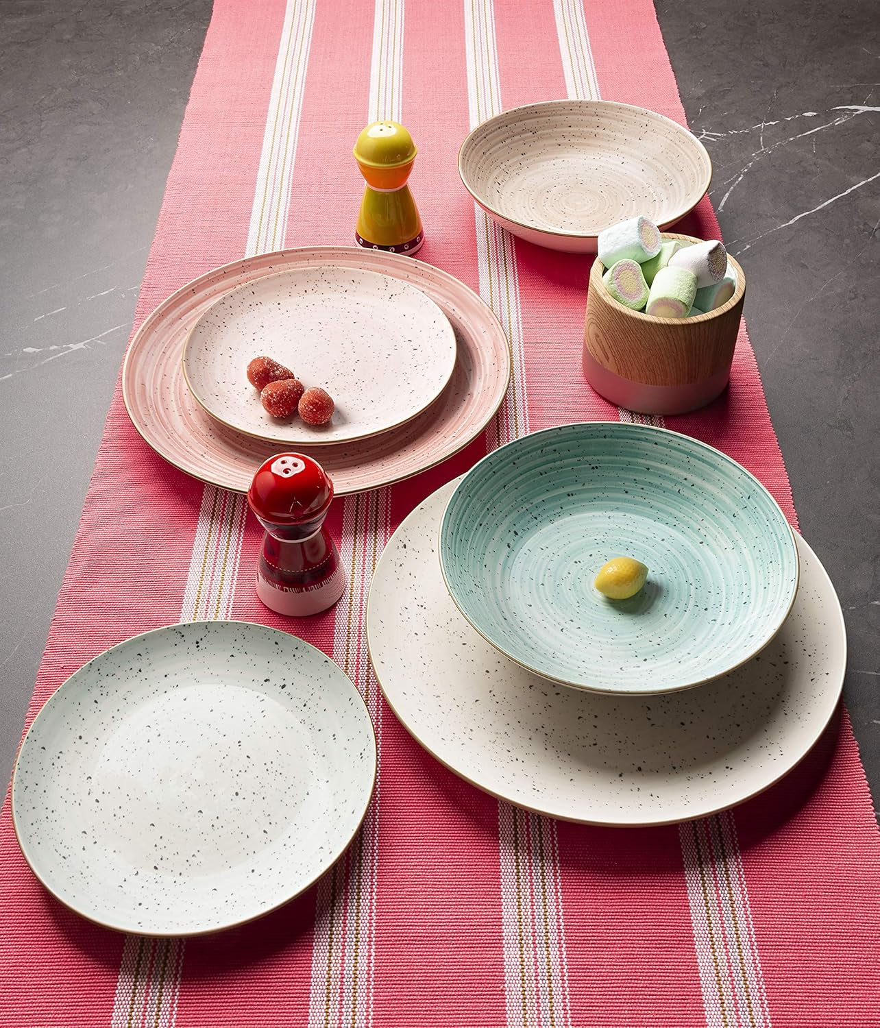 Set de veselă Pepper Bamboo pentru 6 persoane, 18 piese, porțelan, multicolor