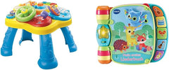 VTech Baby Adventure Play Table - Masă de joacă colorată pentru bebeluși cu 6 câmpuri de joc și elemente interactive & Baby My First Song Book Carte colorată cu 6 pagini și elemente mobile pentru joacă Jucarii Bebe Naty Shop Pachet cu carte de cântece Ambalare Easymail