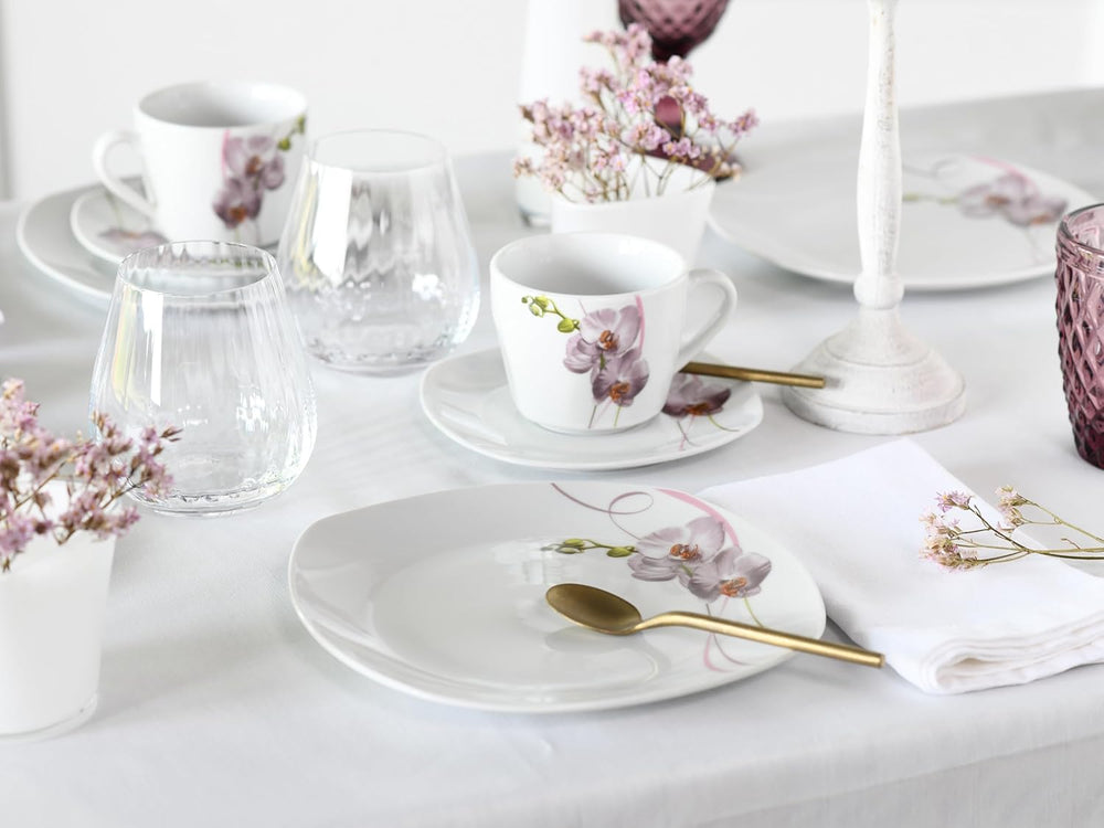 CreaTable, 24024, seria Square Orchid, set de veselă cu 18 piese pentru 6 persoane, serviciu de cafea din porțelan, potrivit pentru mașina de spălat vase și cuptorul cu microunde, producție de calitate