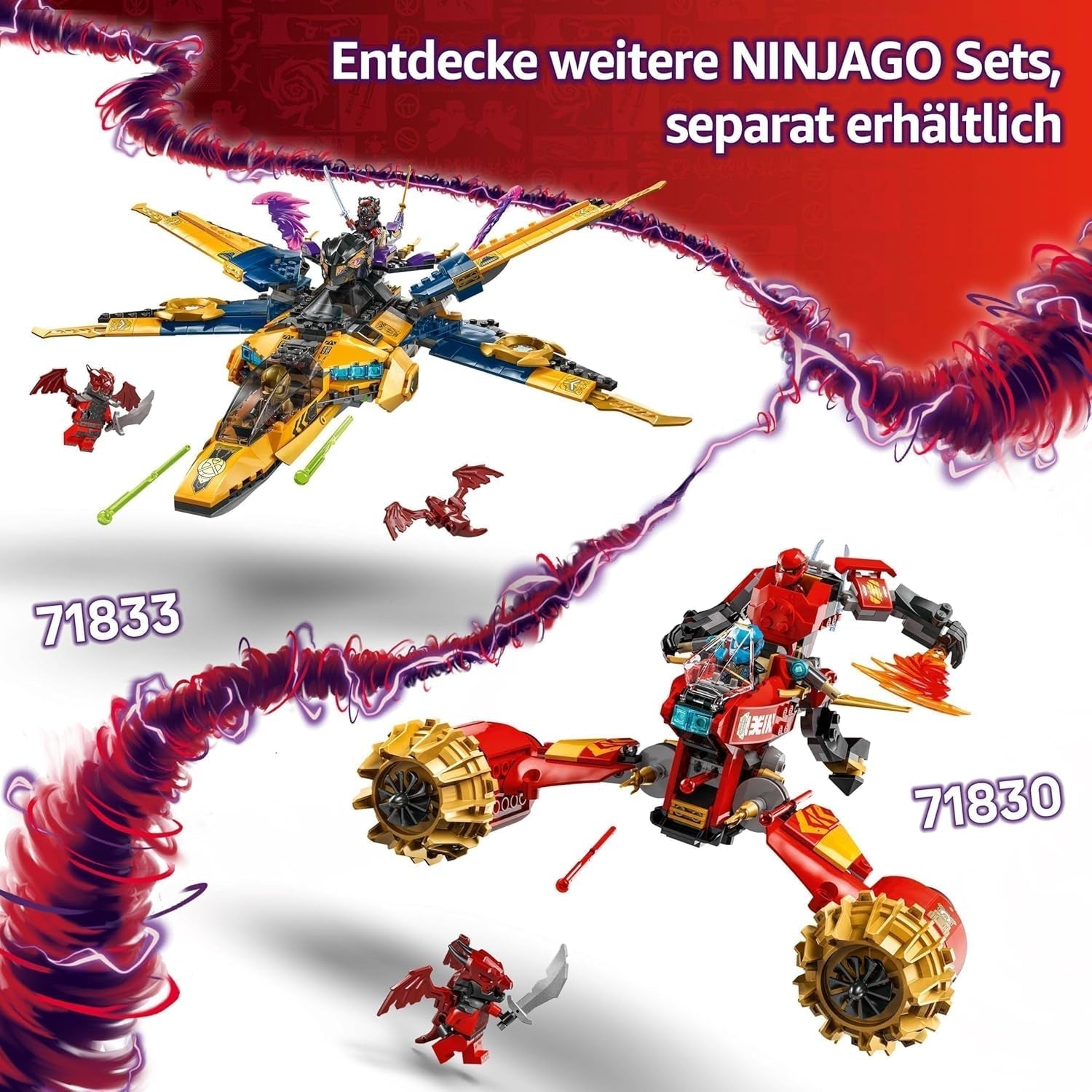 Ras a Arinův LEGO NINJAGO Super Storm Flyer - Hračka s dronem, vystřelovači, čepelemi a motory - Vč. 3 minifigurky na hrdiny nindžů – stavebnice pro chlapce a dívky od 8 let 71833 stavebnice Besuche den LEGO-Store
