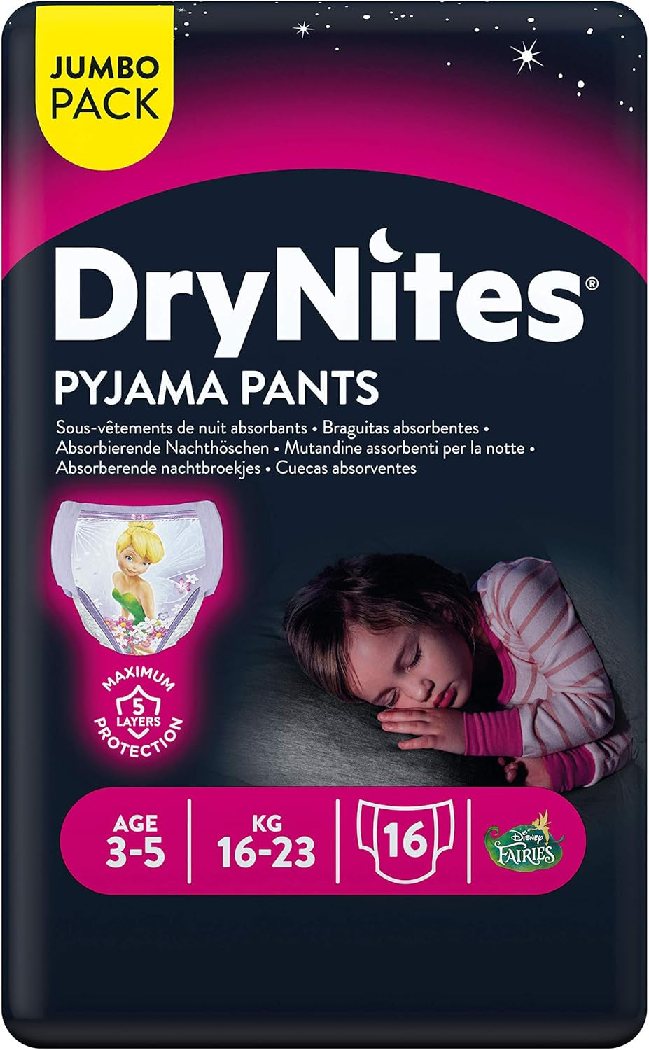 Noční prádlo Huggies DryNites pro dívky, 3-5 let (16-23 kg), 2 x 16 kusů