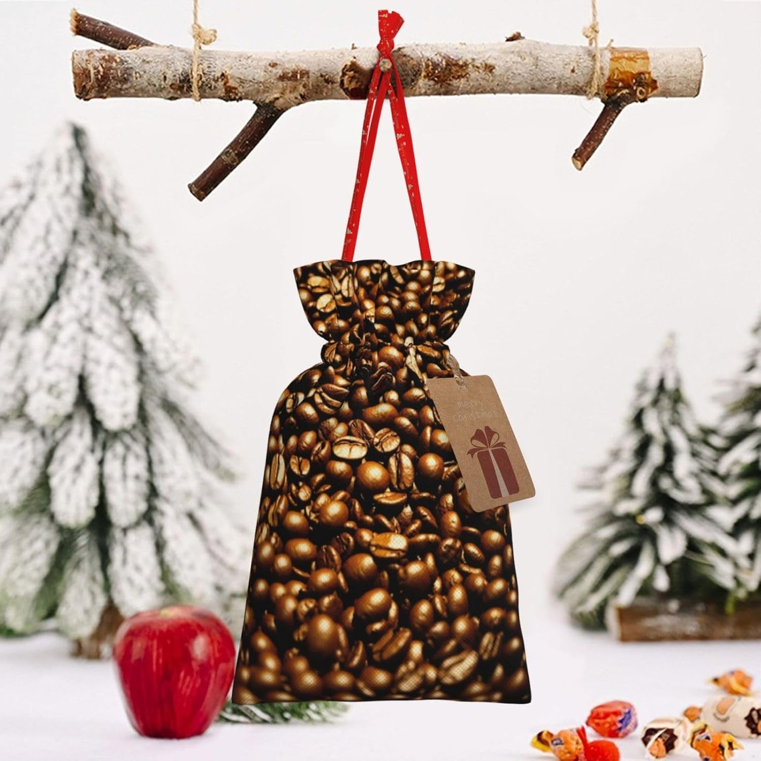 Lustige geröstete Kaffeebohnen, Weihnachtsbeutel mit Kordelzug, robust, 11,9 x 17,5 cm, geeignet für Partygeschenke und Geschenkverpackung, 1 Stück