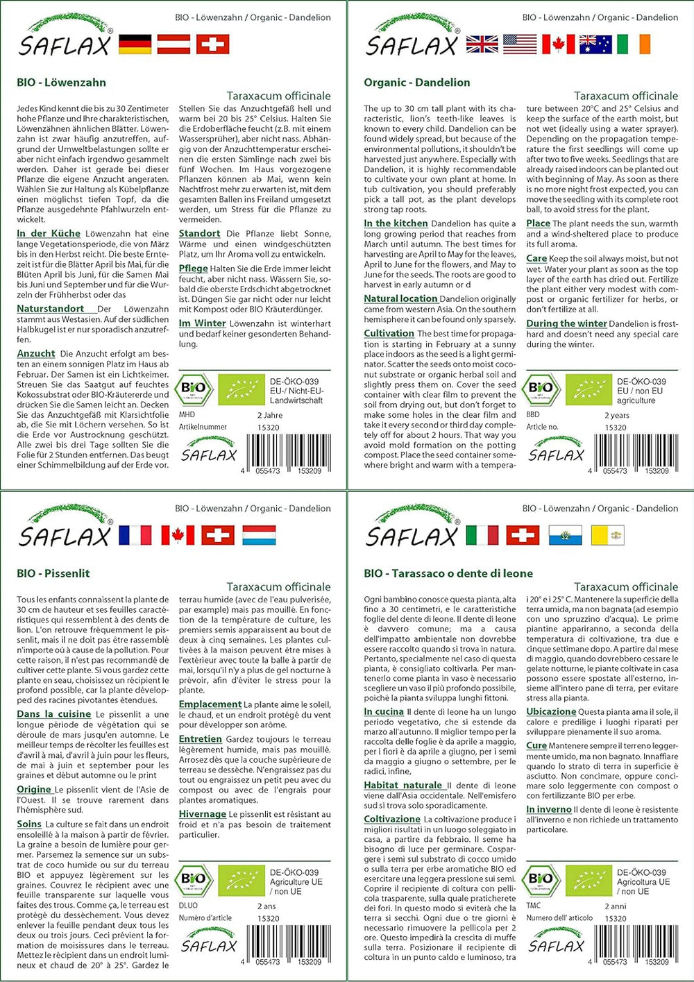 SAFLAX - BIO - Pampeliška - 400 semen - Taraxacum officinale