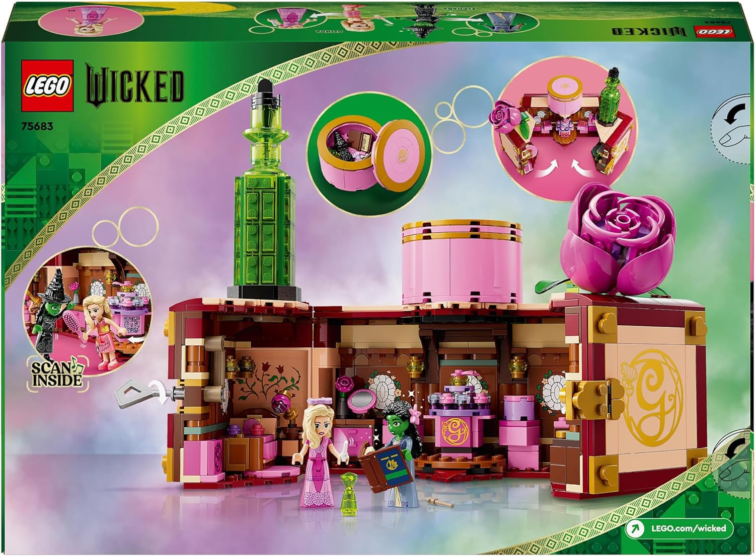 Ložnice LEGO Wicked Glinda a Elphaba - Domeček pro panenky se 2 mini panenkami Čarodějky ze země Oz, skvělými doplňky včetně květin a oblečení - Kreativní hračka pro dívky od 8 let a fanoušky - 75683 Stavebnice Besuche den LEGO-Store