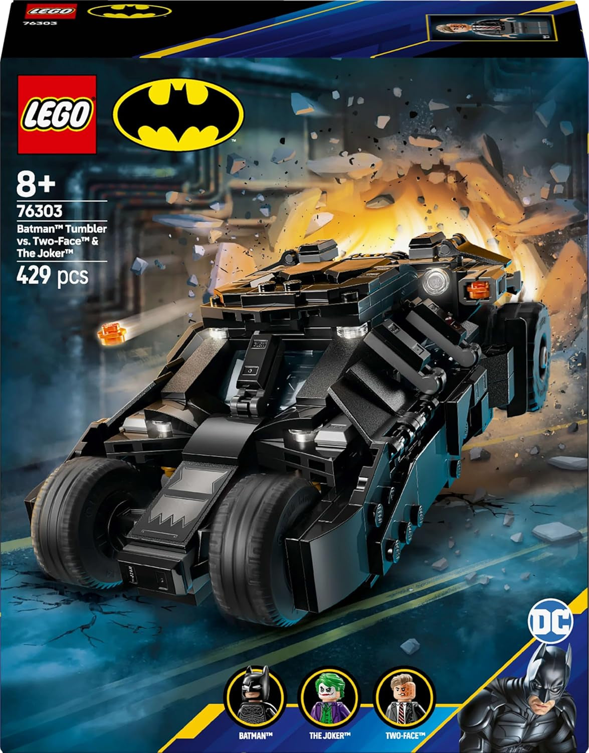 LEGO DC Batman: Batman Tumbler vs. Two-Face & Joker - Superhrdinská hračka s batmobilovým autem - Hrací sada s minifigurkami - Dárek pro chlapce a dívky od 8 let 76303 Stavebnice Besuche den LEGO-Store