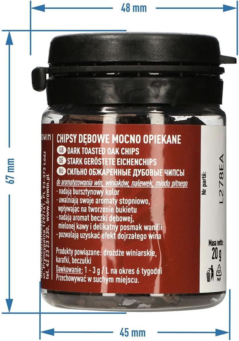 Browin Strong Roasted Oak Chips 20g - vločky, jemné dubové tyčinky na ochucení alkoholu, hnědé Aromas Naty Shop