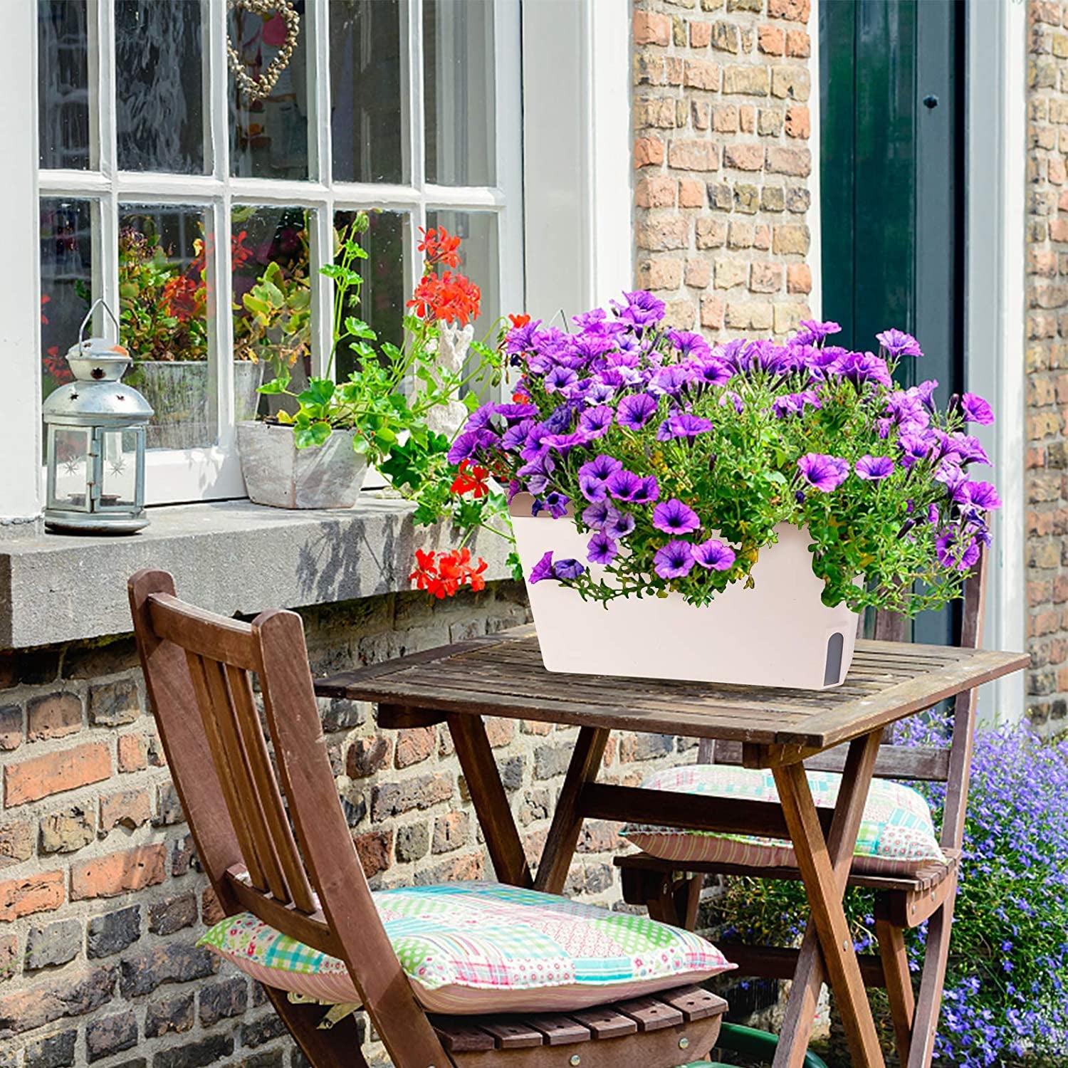 Samozavlažovací květináče, sada 3 obdélníkových květináčů 27 cm, květináče na bylinky, parapetní truhlíky s nádrží na vodu, moderní plastové květináče pro vnitřní venkovní zahradní kancelář