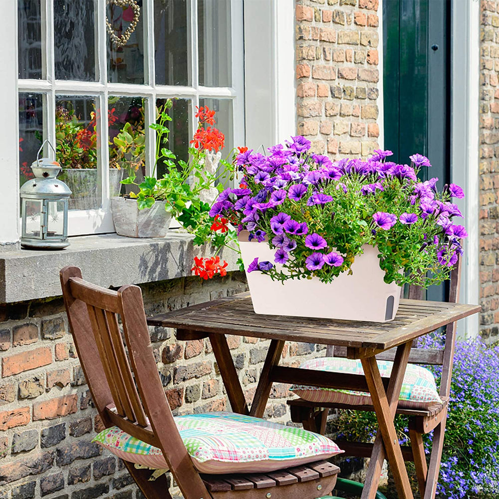 Samozavlažovací květináče, sada 3 obdélníkových květináčů 27 cm, květináče na bylinky, parapetní truhlíky s nádrží na vodu, moderní plastové květináče pro vnitřní venkovní zahradní kancelář