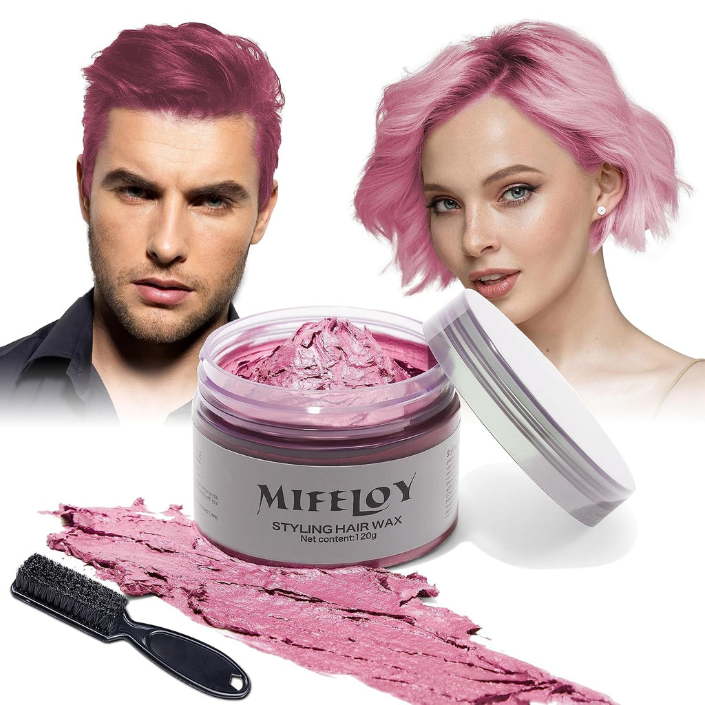 4.23 oz Purple Hair Tint Culoare temporară a părului cu perii, bărbați femei Styling Hair Tone Wax, Instant Hair Cream Mud Natural Hairstyle Pomade, DIY Cosplay Halloween Hair Wax Vopsea pentru par Naty Shop Roz