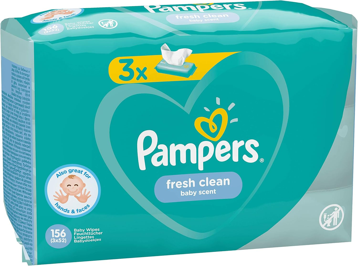 Pampers Fresh Clean Dětské ubrousky 81688041, 3x52 kusů, (dětské ubrousky, plastový sáček, dívka/chlapeček, tyrkysová, bílá, Německo, 896,7 g)