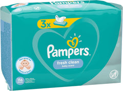 Pampers Fresh Clean Dětské ubrousky 81688041, 3x52 kusů, (dětské ubrousky, plastový sáček, dívka/chlapeček, tyrkysová, bílá, Německo, 896,7 g)