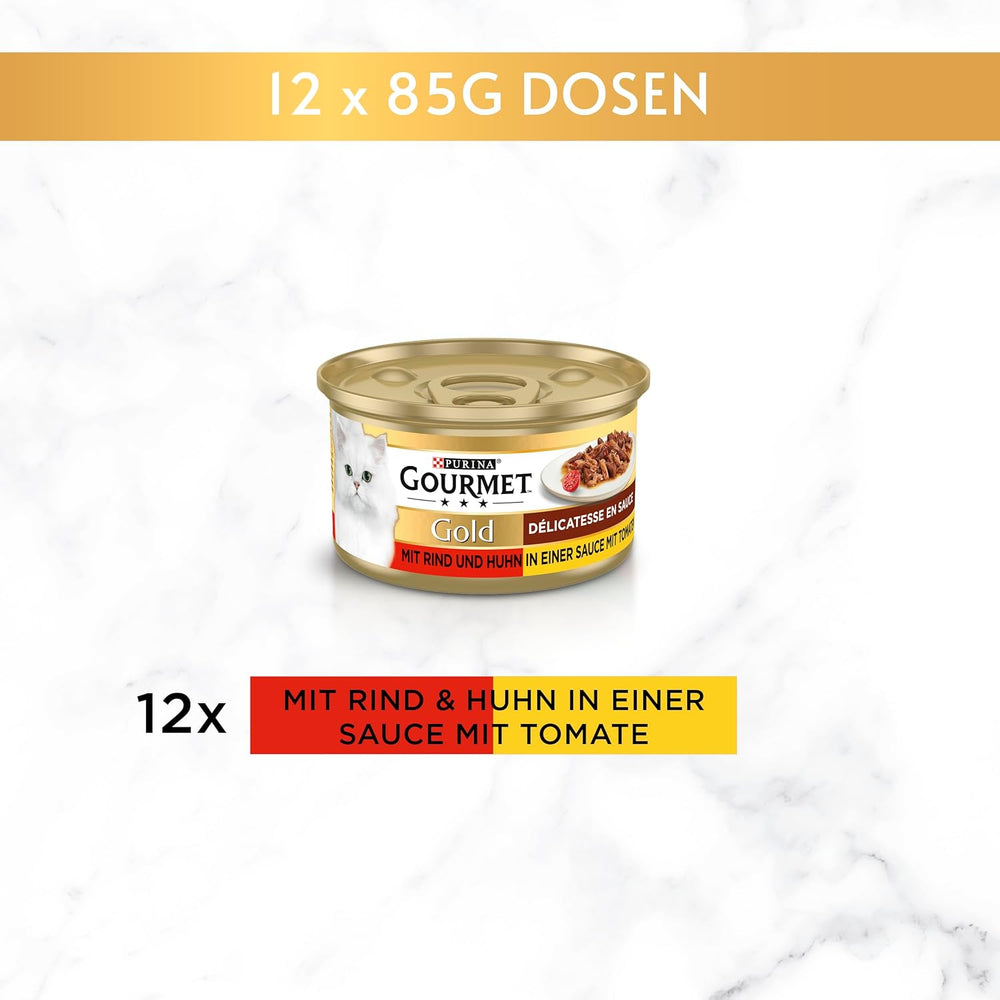 Hrană umedă pentru pisici Gourmet Gold Délicatesse en Sauce cu vită și pui, pachet de 12 (12 x 85g)
