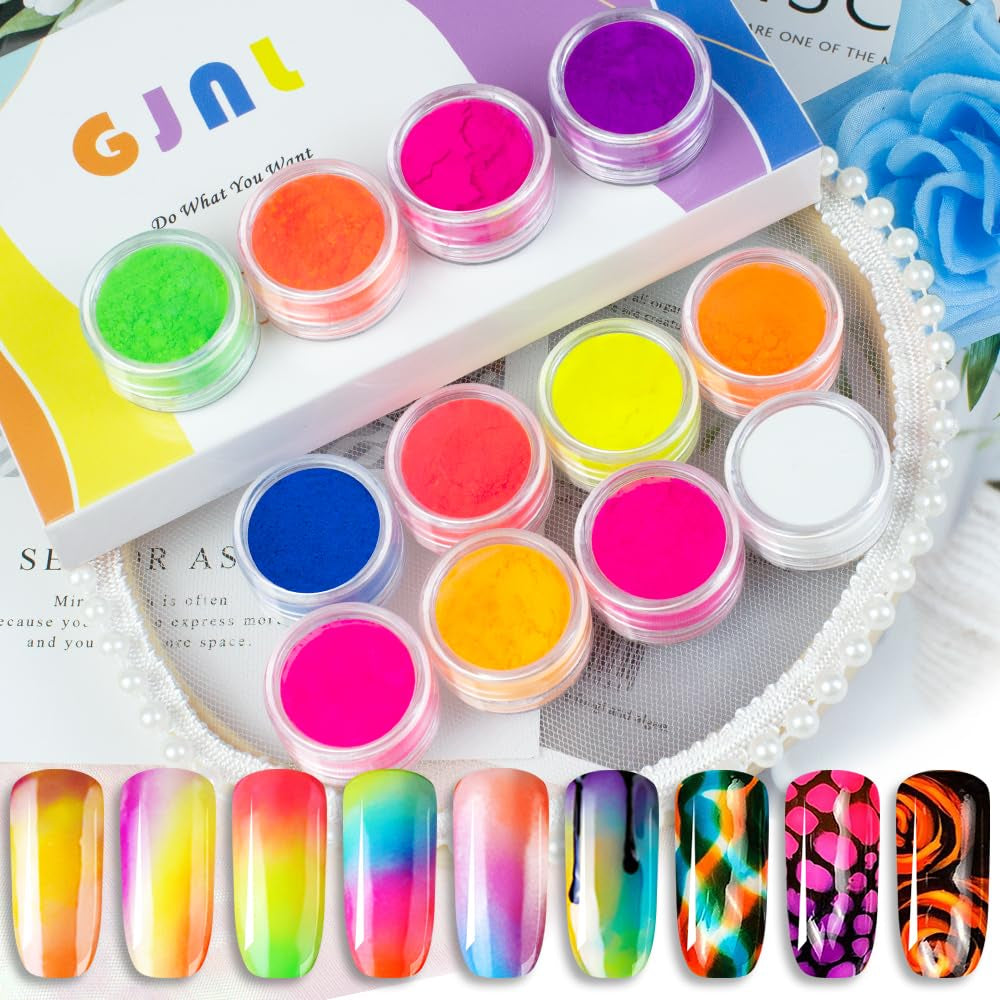 Neon Phosphor Pigment Pulver Für Nägel Lidschatten - 12 Colors Neon Nagel Glitzer Augenpulver Maniküre Halloween Neon Make-Up Dekoration Nail Art Staub Pigment