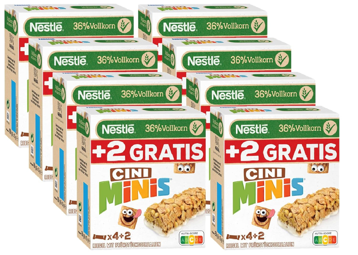 NESTLÉ CINI MINIS Skořicové tyčinky, celozrnná vápenatá křupavá svačina, 8 balení (4 x 25 g každá)