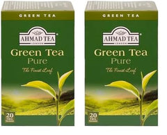 Ahmad Tea - Ceai verde - Pliculețe de ceai ambalate individual, cu aromă sigilată, cu 2 g de ceai per porție - 20 pliculețe de ceai cu bandă (pachet cu 2)