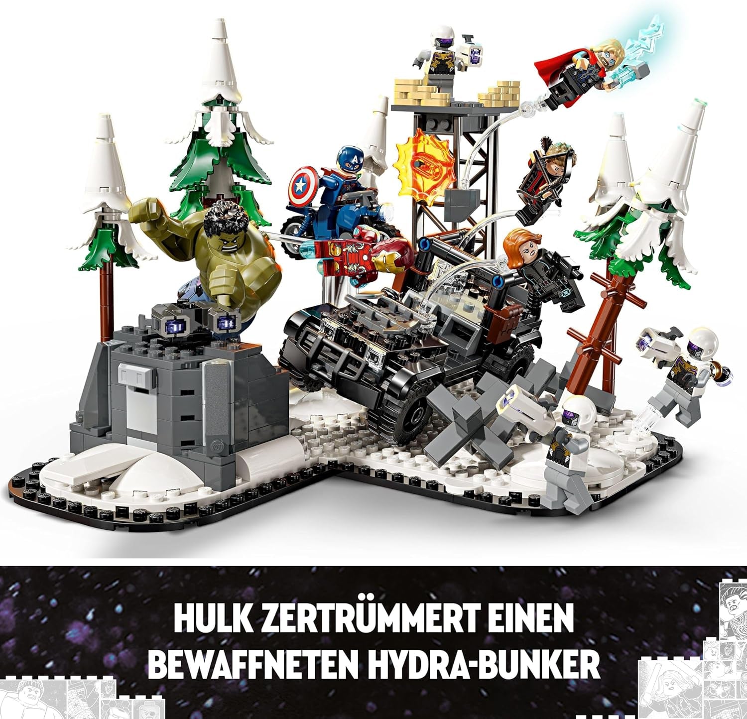 LEGO Marvel Avengers Assemble: Age of Ultron, stavějte a hrajte set s 8 minifigurkami superhrdinů, jako jsou Thor, Hulk a Iron Man, stavebnice pro chlapce a dívky, sada dobrodružství 76291 Stavebnice Besuche den LEGO-Store