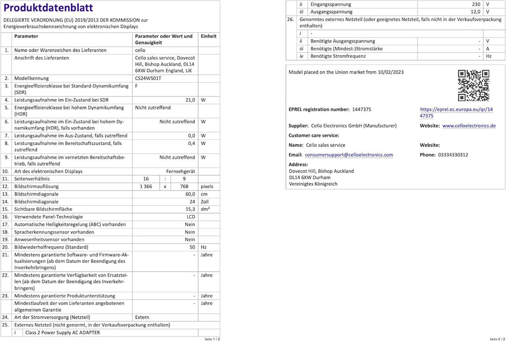 Televizor inteligent de camping Cello de 24 de inci, tuner triplu de 12 volți, Bluetooth - Disney+, Netflix, Apple TV+, Prime Video, Paramount+ pentru rulote și bărci