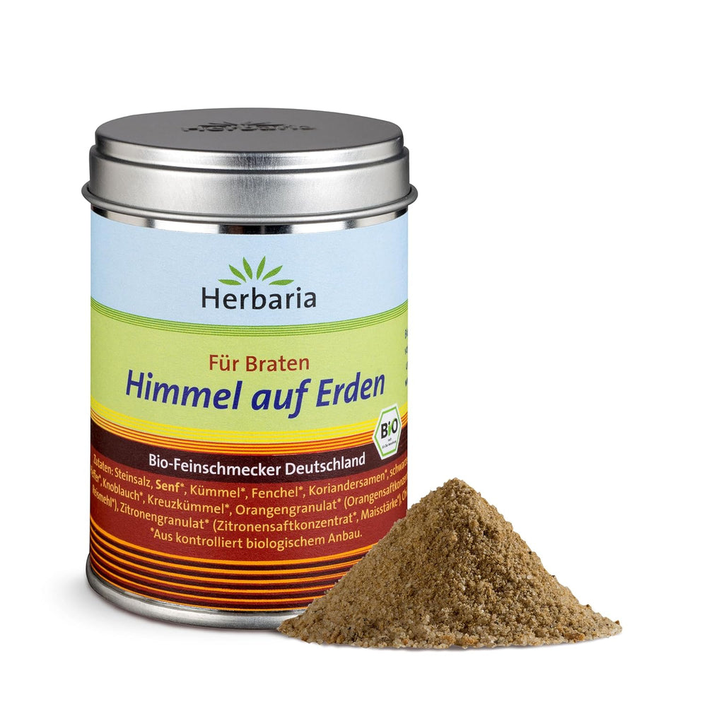 Herbaria Himmel auf Erden bio 100g M-Dose – fertiges Bio-Gewürzsalz für Rind-, Kalb- und Schweinefleisch als Braten oder Kurzgebratenes – in nachhaltiger Aromaschutz-Dose