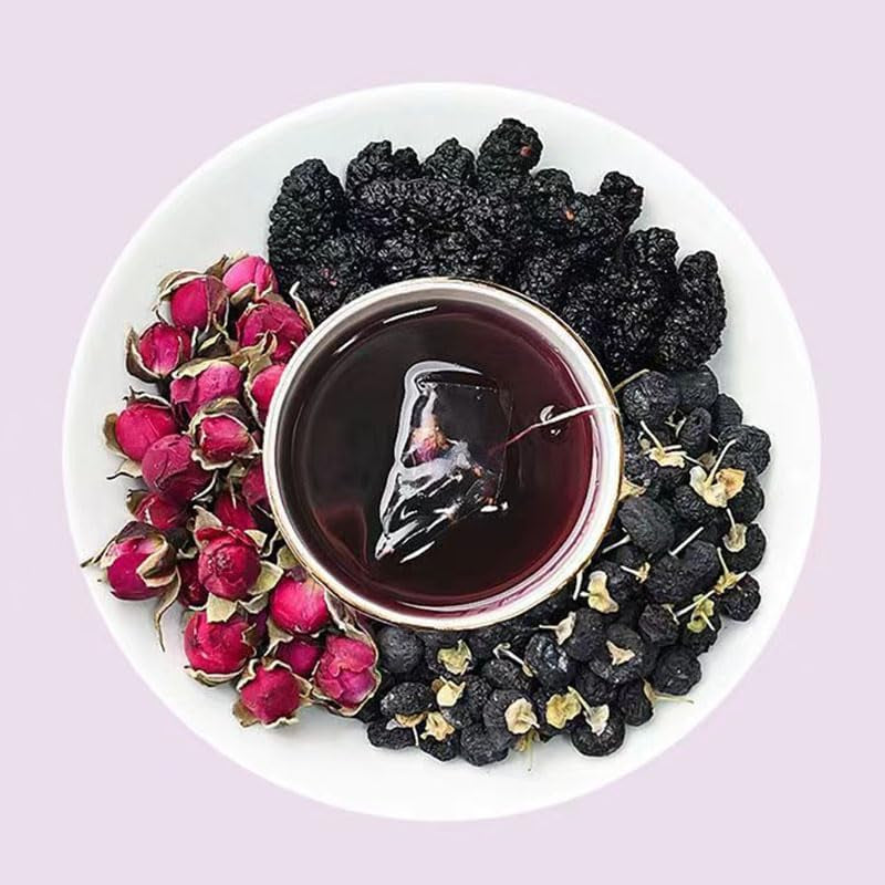 Ceai mixt cu coacăze negre, dud și trandafiri 黑枸杞桑葚玫瑰茶 8,8 oz (250 g, 5 g x 50 p) Ceai natural din plante chinezești