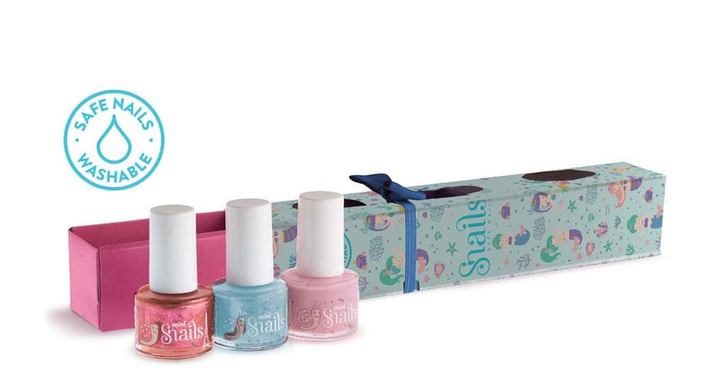 Set cadou de ojă pentru copii Snails 510407, Mini Sirenă 3x5ml, pe bază de apă, lavabilă, sigură, vegană